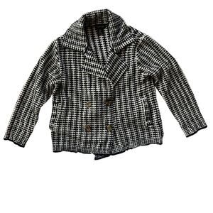 Rachel Zoe Plaid Knit Moto Jacket Size Large Black White